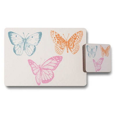 B&Q -  Butterfly Print Placemat And Coaster Set Multicolor Design