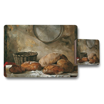 B&Q -  Rustic Bread Still Life Placemats And Coaster Set Decor