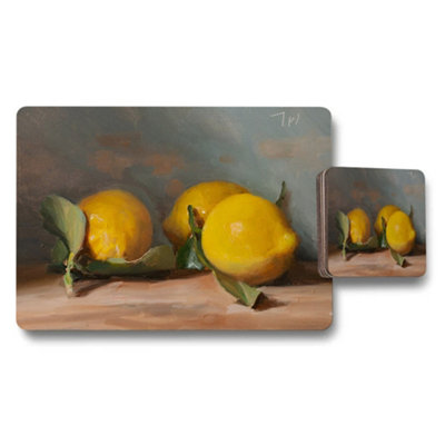 B&Q -  Lemon Still Life Placemats And Coaster Set Art Print Kitchen Decor
