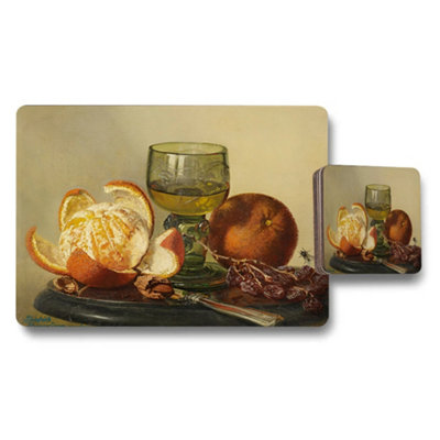 Benjamin Tate Design Still Life Citrus And Wine Glass Placemats And Coasters Set from B&Q