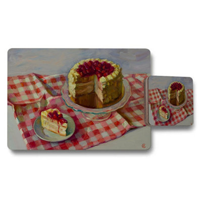 Benjamin Tate Design Cake Themed Placemats And Coasters Set With Red Checkered Tablecloth Artwork from B&Q