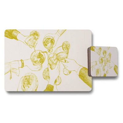 B&Q -  Placemat Coaster Set With Cocktail Glasses Illustration