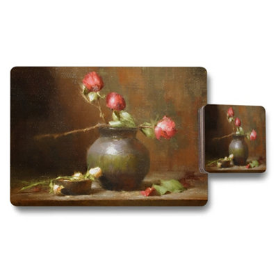 B&Q -  Still Life Vase With Roses Placemat And Coaster Set