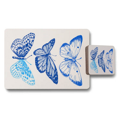 B&Q -  Blue Butterflies Placemats And Coasters Set For Dining Table