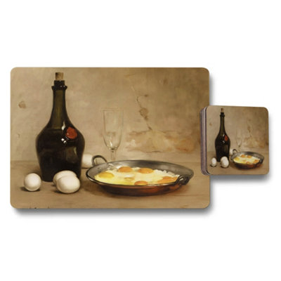B&Q -  Still Life Eggs And Wine Bottle Placemats And Coasters Set