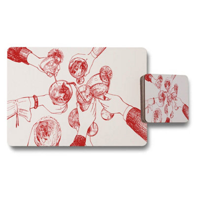B&Q -  Toasting Glasses Illustration Placemat And Coaster Set For Dinner Table