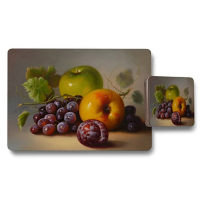 B&Q -  Fruit Still Life Placemats And Coaster Set Artful Table Decor