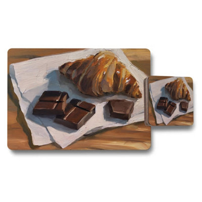 Benjamin Tate Design Artistic Croissant And Chocolate Placemats And Coaster Set from B&Q