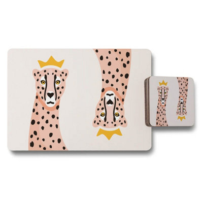 Benjamin Tate Design Leopard Print Placemat And Coaster Set With Crown Design from B&Q