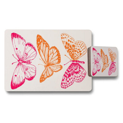 B&Q -  Butterfly Placemats And Coaster Set Colorful Pink Orange Design