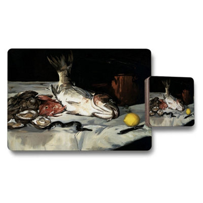 B&Q -  Decorative Still Life Fish And Lemon Placemats Coasters Set