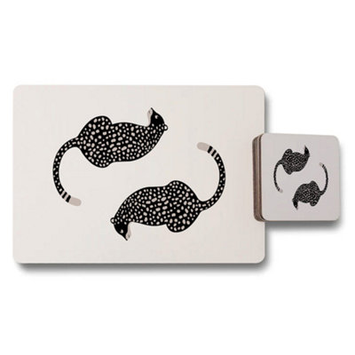 B&Q -  Cat Themed Placemat And Coaster Set With Black Spotted Cats