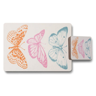 Benjamin Tate Design Butterfly Themed Placemat And Coaster Set Multicolor from B&Q