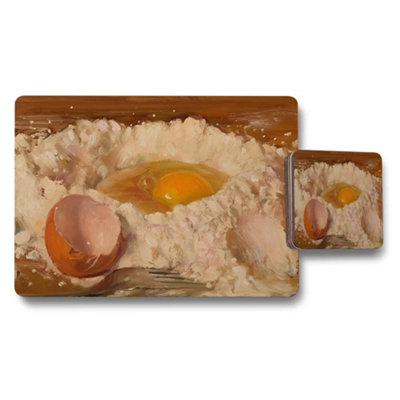 B&Q -  Eggs In Flour Still Life Painting Placemat And Coaster Set