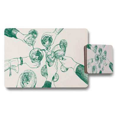 Benjamin Tate Design Toasting Glasses Placemat And Coaster Set Green Sketch from B&Q
