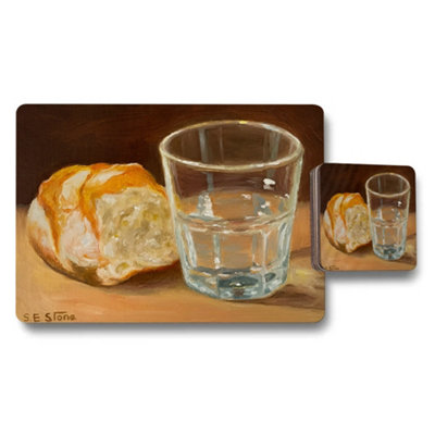 B&Q -  Still Life Glass Of Water And Bread Placemats And Coaster Set