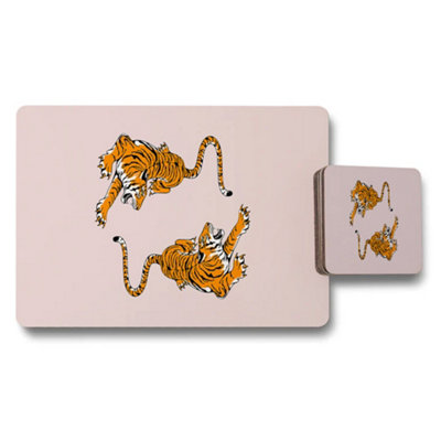 Benjamin Tate Design Tiger Design Placemat And Coaster Set Pink Background from B&Q