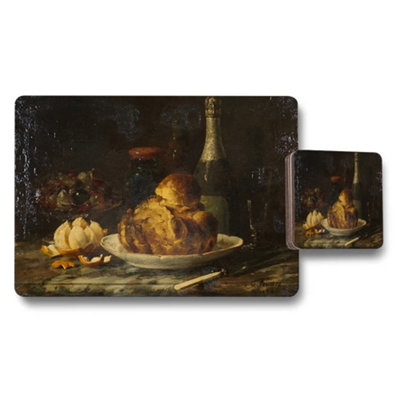 B&Q -  Oil Painting Bread And Wine Still Life Placemats And Coasters Set