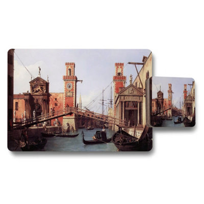 Benjamin Tate Design Venetian Canal Scene Placemat And Coaster Set With Gondola Artwork from B&Q