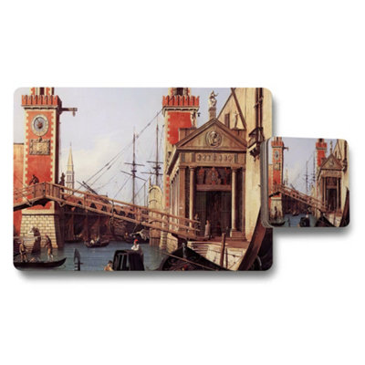 B&Q -  Venice Cityscape Placemat And Coaster Set With Bridge Architecture