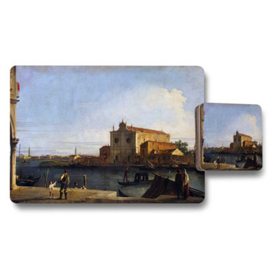 B&Q -  Harbor Scene Placemat And Coaster Set Featuring Classic Oil Painting