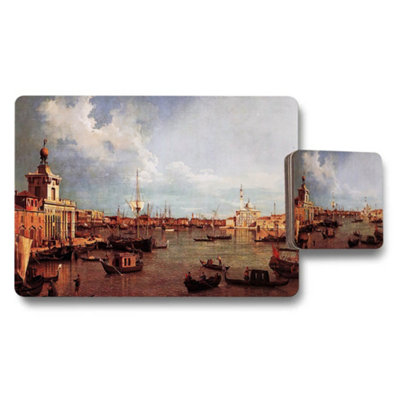 Benjamin Tate Design Harbor Scene Placemat And Coaster Set With Vintage Boats Artwork from B&Q