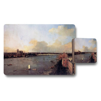 Benjamin Tate Design River View Placemat And Coaster Set With Historic Bridge Scene from B&Q
