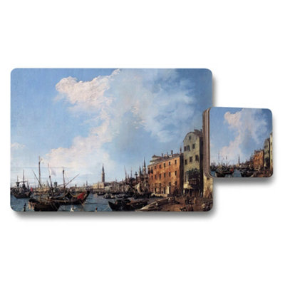 B&Q -  Venetian Harbor Scene Placemats And Coasters Set Coastal Decor