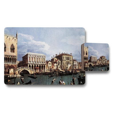 B&Q -  Venice Canal Cityscape Placemats And Coaster Set With Vintage Artwork