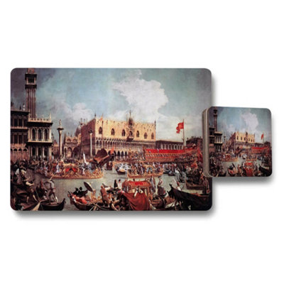 B&Q -  Venice Canal Scene Placemats And Coaster Set Vintage Artwork