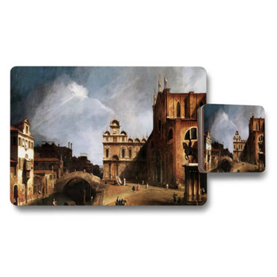 B&Q -  Historic Cityscape Placemat And Coaster Set With Architectural Artwork