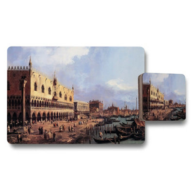 Benjamin Tate Design Venice Cityscape Placemat And Coaster Set With Historic Palace Scene from B&Q