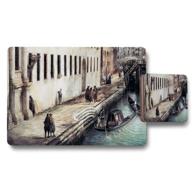 B&Q -  Venetian Canal Scene Placemat And Coaster Set With Gondolas
