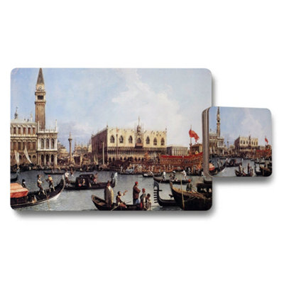 B&Q -  Venice Canal Scene Placemats And Coasters Set Vintage Artwork