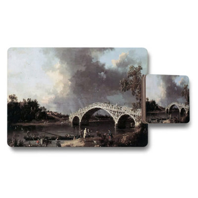 B&Q -  Bridge Scene Placemat And Coaster Set With Vintage Landscape Artwork