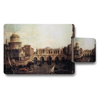 Benjamin Tate Design Venice Cityscape Placemats And Coaster Set Vintage Artwork from B&Q