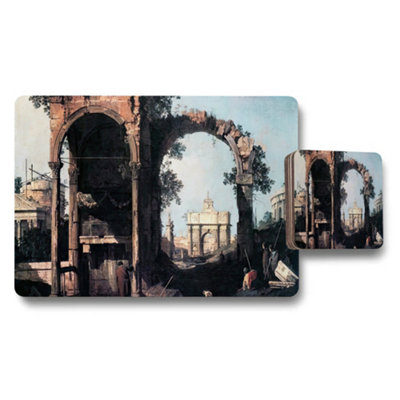 B&Q -  Vintage Architectural Ruins Arch Scene Placemat And Coaster Set