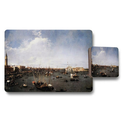 Benjamin Tate Design Venice Harbor Cityscape Placemats And Coasters Set from B&Q