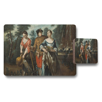 Benjamin Tate Design Romantic Vintage Painting Placemat And Coaster Set For Dining from B&Q