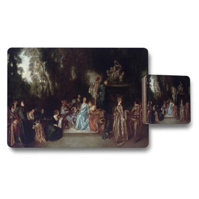 B&Q -  Classical Scene Placemat And Coaster Set With Elegant Artwork