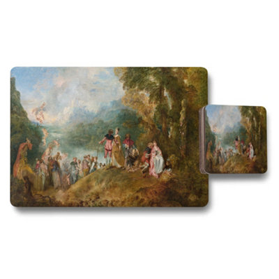 B&Q -  Classical Painting Placemats And Coasters Set For Dining Table Decor