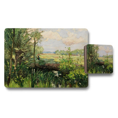 B&Q -  Pastoral Landscape Placemat And Coaster Set With Garden Scene