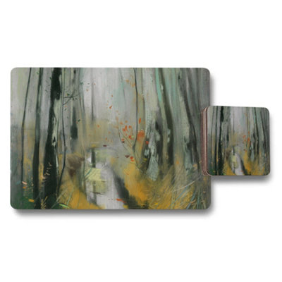 B&Q -  Forest Path Abstract Placemat And Coaster Set With Autumn Hues