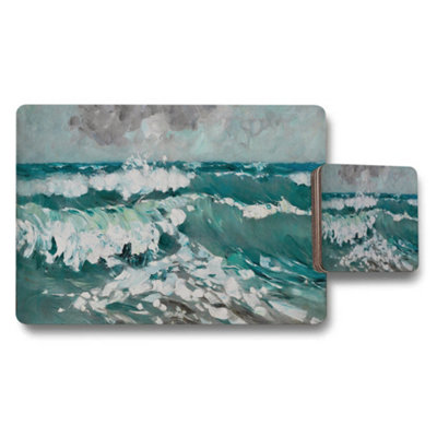Benjamin Tate Design Ocean Wave Placemats And Coaster Set Seascape Artwork from B&Q