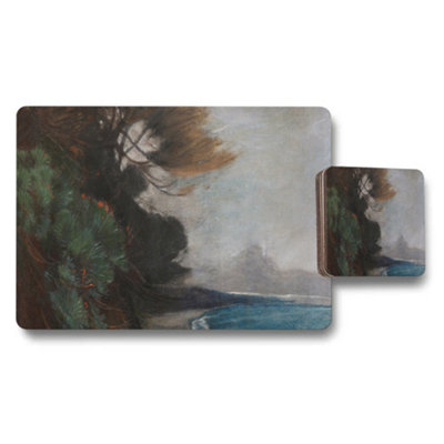 B&Q -  Seascape Landscape Placemat And Coaster Set With Ocean View Artwork