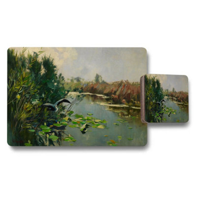 B&Q -  Impressionist Pond Landscape Placemat And Coaster Set