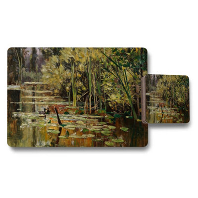 B&Q -  Water Lilies Placemat And Coaster Set With Pond Scene