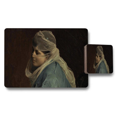 B&Q -  Placemat And Coaster Set Featuring Classic Portrait Of Veiled Woman