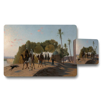 B&Q -  Desert Camel Caravan Artwork Placemat And Coaster Set Vintage