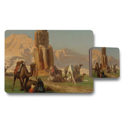 B&Q -  Desert Camel Caravan Placemat And Coaster Set With Scenic Artwork